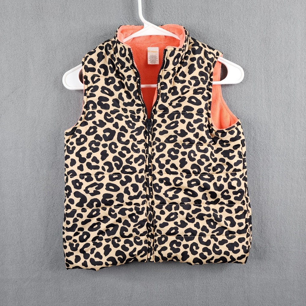 Kids Girls Leopard Print Puffer Vest Coral Fleece Lined Zip Up‎ Gilet L 10-12